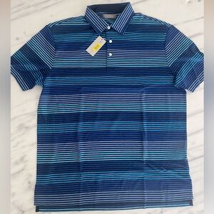 New Daniel Cremieux Men's Striped Blue Polo Shirt- size large